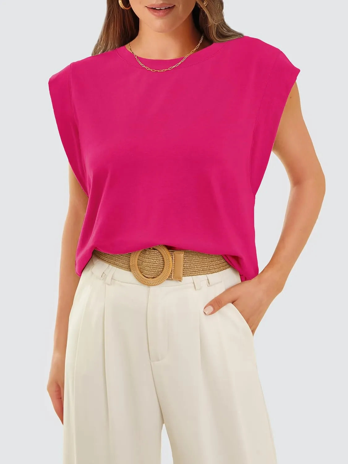 Women's Crewneck Cap Sleeve Casual Tank Basic Tee