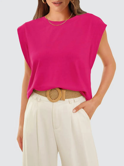 Women's Crewneck Cap Sleeve Casual Tank Basic Tee