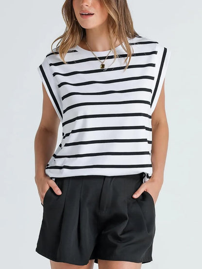 Women's Crewneck Cap Sleeve Casual Tank Basic Tee