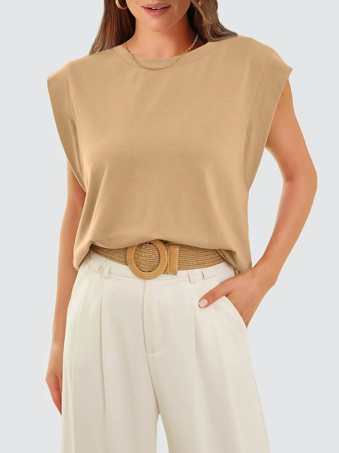 Women's Crewneck Cap Sleeve Casual Tank Basic Tee