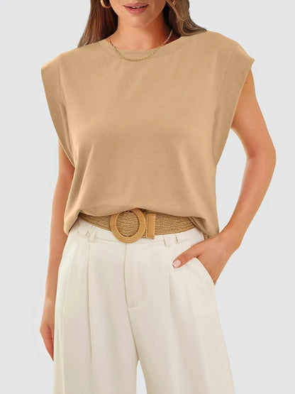 Women's Crewneck Cap Sleeve Casual Tank Basic Tee