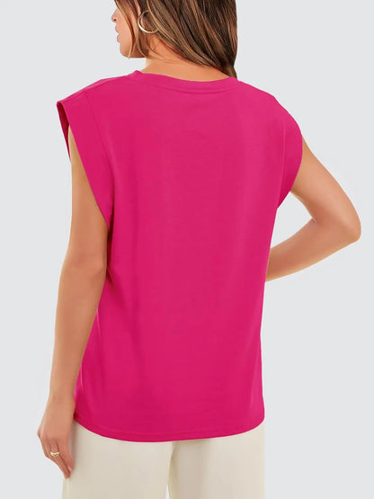 Women's Crewneck Cap Sleeve Casual Tank Basic Tee
