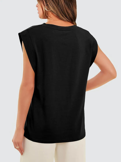 Women's Crewneck Cap Sleeve Casual Tank Basic Tee