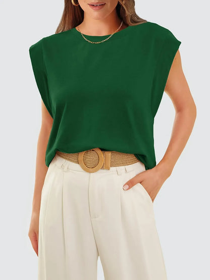 Women's Crewneck Cap Sleeve Casual Tank Basic Tee