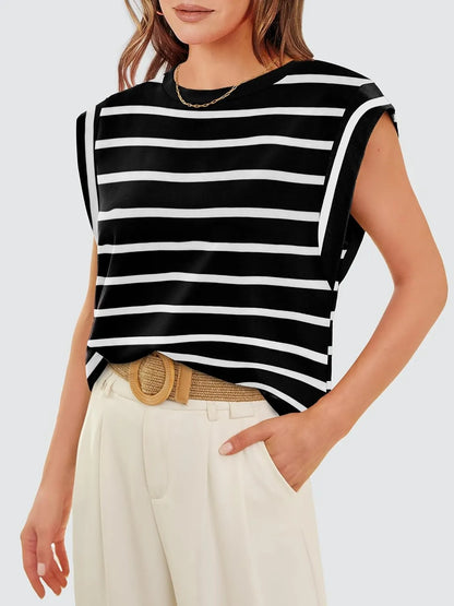 Women's Crewneck Cap Sleeve Casual Tank Basic Tee