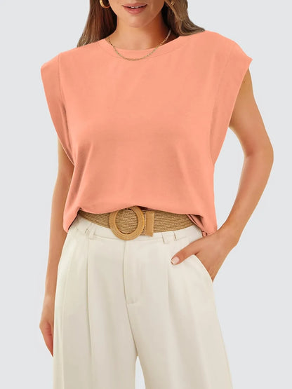 Women's Crewneck Cap Sleeve Casual Tank Basic Tee