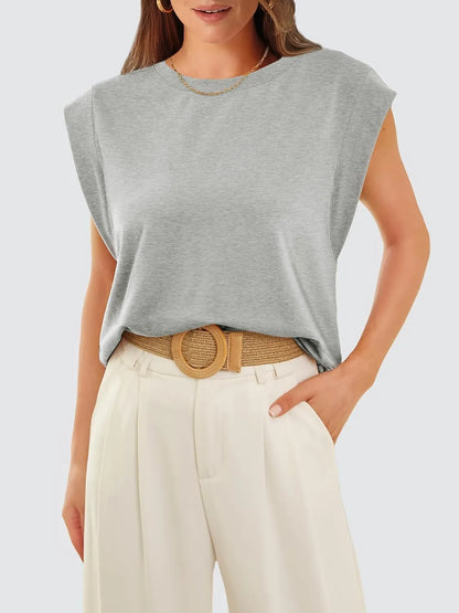 Women's Crewneck Cap Sleeve Casual Tank Basic Tee