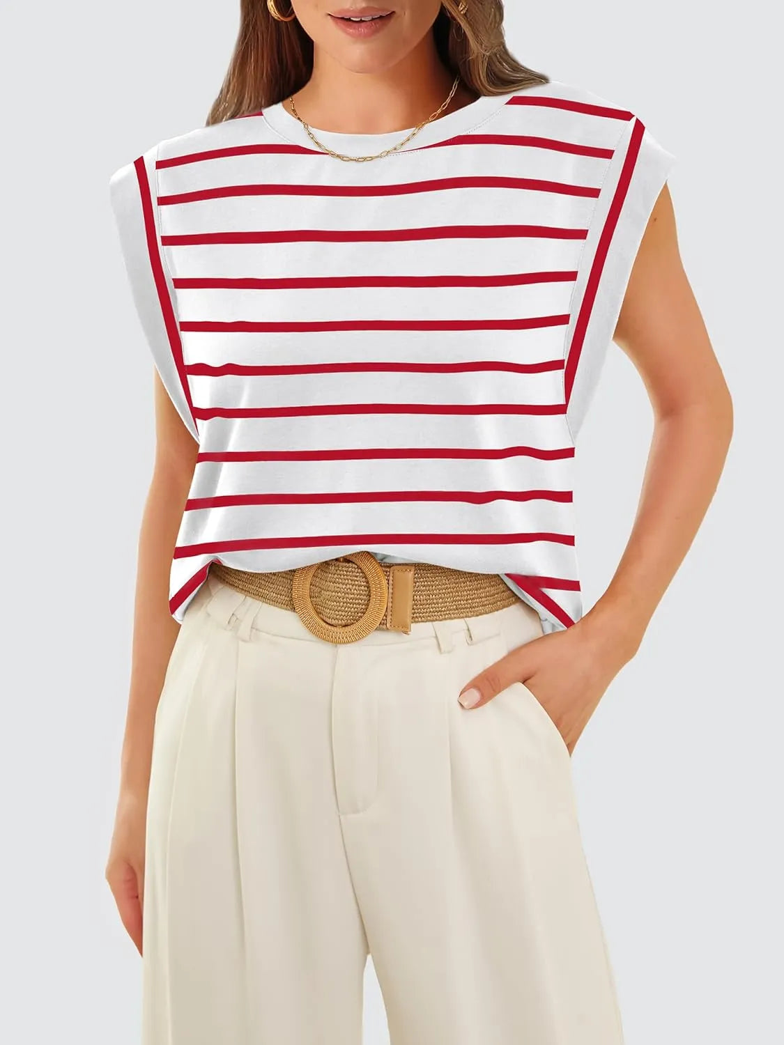 Women's Crewneck Cap Sleeve Casual Tank Basic Tee