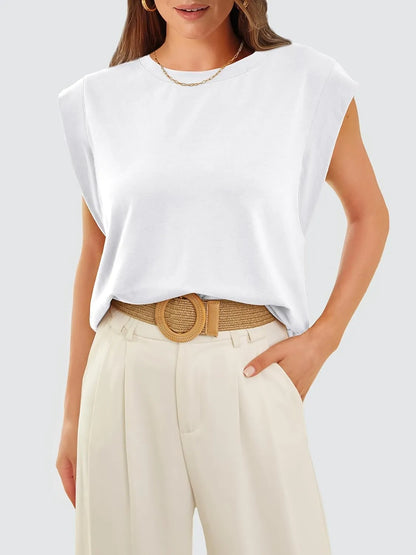 Women's Crewneck Cap Sleeve Casual Tank Basic Tee